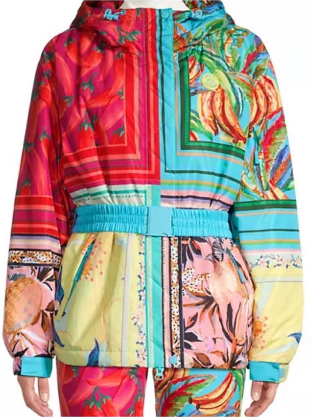 FARM Rio Mixed Scarves Ski Puffer Jacket Snow Coat Tropical Size M New with tags